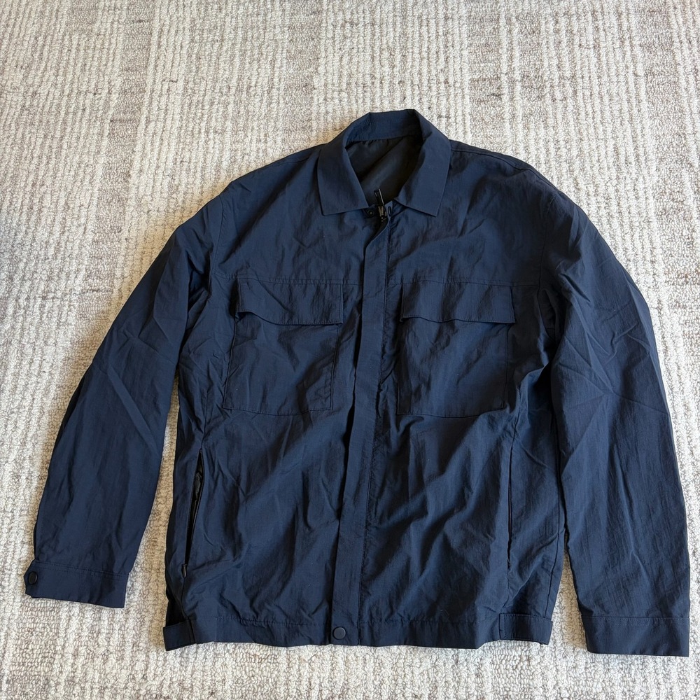 Zara Mens Lightweight Utility Jacket Navy Blue Full Zip Large Pockets L